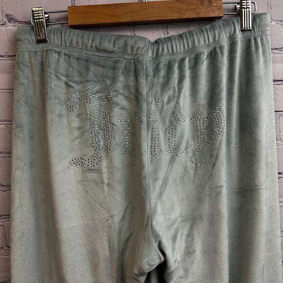 Juicy Couture Light Blue Velour Bling Track Drawstring Pants Size Medium Cozy - Picture 4 of 7
